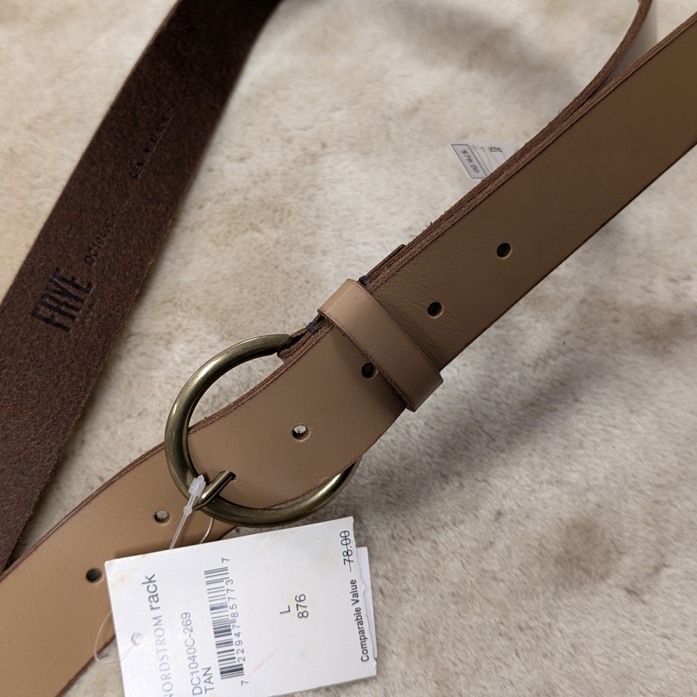 Frye Tan Leather Belt with Gold Buckle